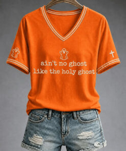 Ain't No Ghost V-Neck T-Shirt Cross Christian Womens Apparel Gifts For Her