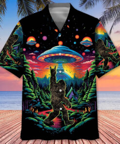 Alien Bigfoot Hawaiian Shirt UFO Sasquatch Aloha Shirt Gifts For Bigfoot Lovers - Homegiftaura