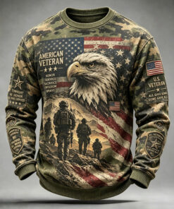 American Veteran Eagle Camo Sweatshirt Patriotic USA Flag Military Merch Army Gifts