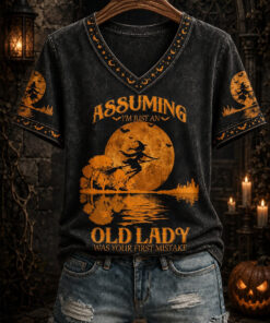 Assuming I'm Just An Old Lady V-Neck T-Shirt Halloween Spooky Season Clothing Gifts For Her