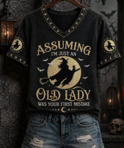 Assuming I'm Just An Old Lady V-Neck T-Shirt Halloween Womens Apparel Gifts For Sister