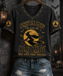 Assuming I'm Just An Old Lady V-Neck T-Shirt Halloween Womens Clothing Gift For Girlfriend