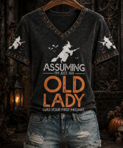 Assuming I'm Just An Old Lady V-Neck T-Shirt Halloween Womens Merch Presents For Girlfriend