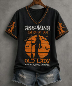 Assuming I'm Just An Old Witch V-Neck T-Shirt Funny Halloween Witch Clothing Goth Witch Gift