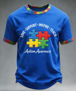 Autism Awareness Love Support Inspire Teach T-Shirt Colorful Puzzle Clothing Gift For Teachers - Homegiftaura