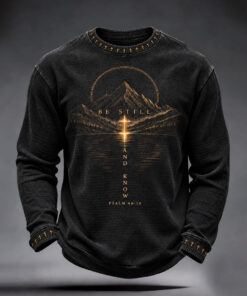 Be Still Mountain Long Sleeve Shirt Christian Nature Clothing Religious Gifts For Men