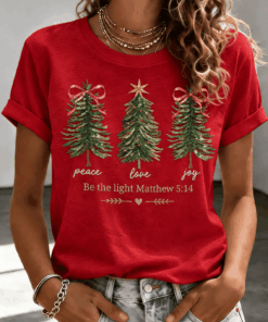 Be The Light Matthew 5 14 T-Shirt Christian Three Christmas Trees Merch Religious Gift
