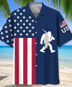 Bigfoot American Flag Hawaiian Shirt Patriotic Sasquatch Aloha Shirt Themed Gifts - Homegiftaura