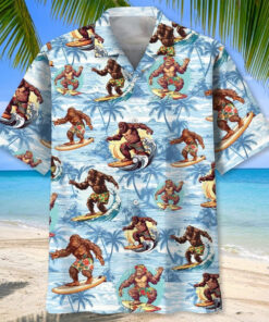 Bigfoot Surfing Hawaiian Shirt Summer Beach Aloha Shirt Vacation Themed Sasquatch Gifts - Homegiftaura