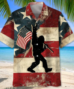 Bigfoot USA Flag Vintage Old Retro Hawaiian Shirt Sasquatch Patriotic Aloha Shirt Summer - Homegiftaura