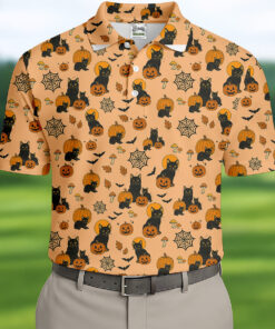 Black Cat Pumpkin Golf Shirt Halloween Mens Apparel Gift Ideas For Him
