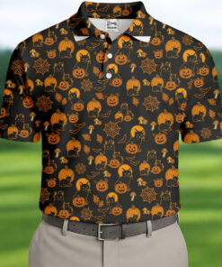 Black Cat Pumpkin Golf Shirt Halloween Mens Clothing Best Gift For Men