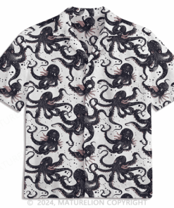 Black Octopus Silhouette Hawaiian Shirt Comical MenG's Shirt Funny Graphic Tee with Quotes - Homegiftaura