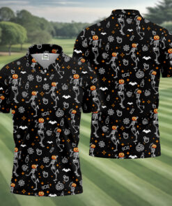 Black Skeleton Pattern Halloween Golf Shirt Spooky Skull Playing Golf Merch Gifts For Him
