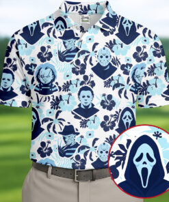 Blue Tropical Horror Character Polo Shirt Halloween Mens Apparel Gift Ideas For Him