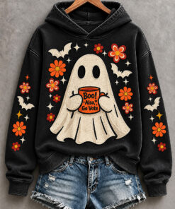 Boo Also Go Vote Halloween Hoodie Cute Ghost Floral Womens Apparel Halloween Gifts For Her
