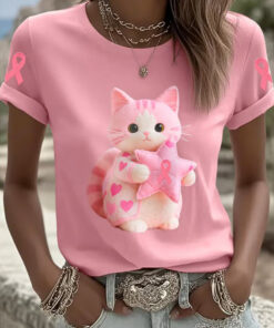 Breast Cancer Awareness Cat T-Shirt Breast Cancer Awareness Shirts For Moms - Homegiftaura