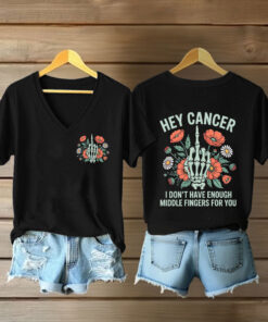 Breast Cancer Awareness Hey Cancer V-Neck Shirt Breast Cancer Fighter Gifts For Women - Homegiftaura