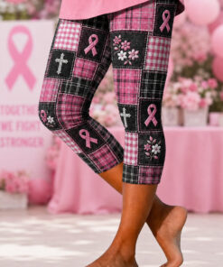 Breast Cancer Awareness Leggings Pink Ribbon Empowerment Gift For Women - Homegiftaura