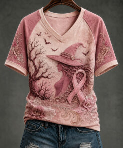 Breast Cancer Awareness Merch In October We Wear Pink V-Neck T-Shirt Gifts For Women