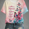 Breast Cancer Awareness Merch Never Give Up T-Shirt Pink Ribbon Cancer Survivor Gift