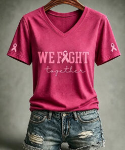 Breast Cancer Awareness Merch We Fight Together V-Neck T-Shirt Cancer Survivor Gift
