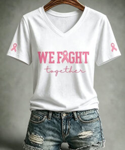 Alternative view of Breast Cancer Awareness Merch We Fight Together V-Neck T-Shirt Cancer Survivor Gift