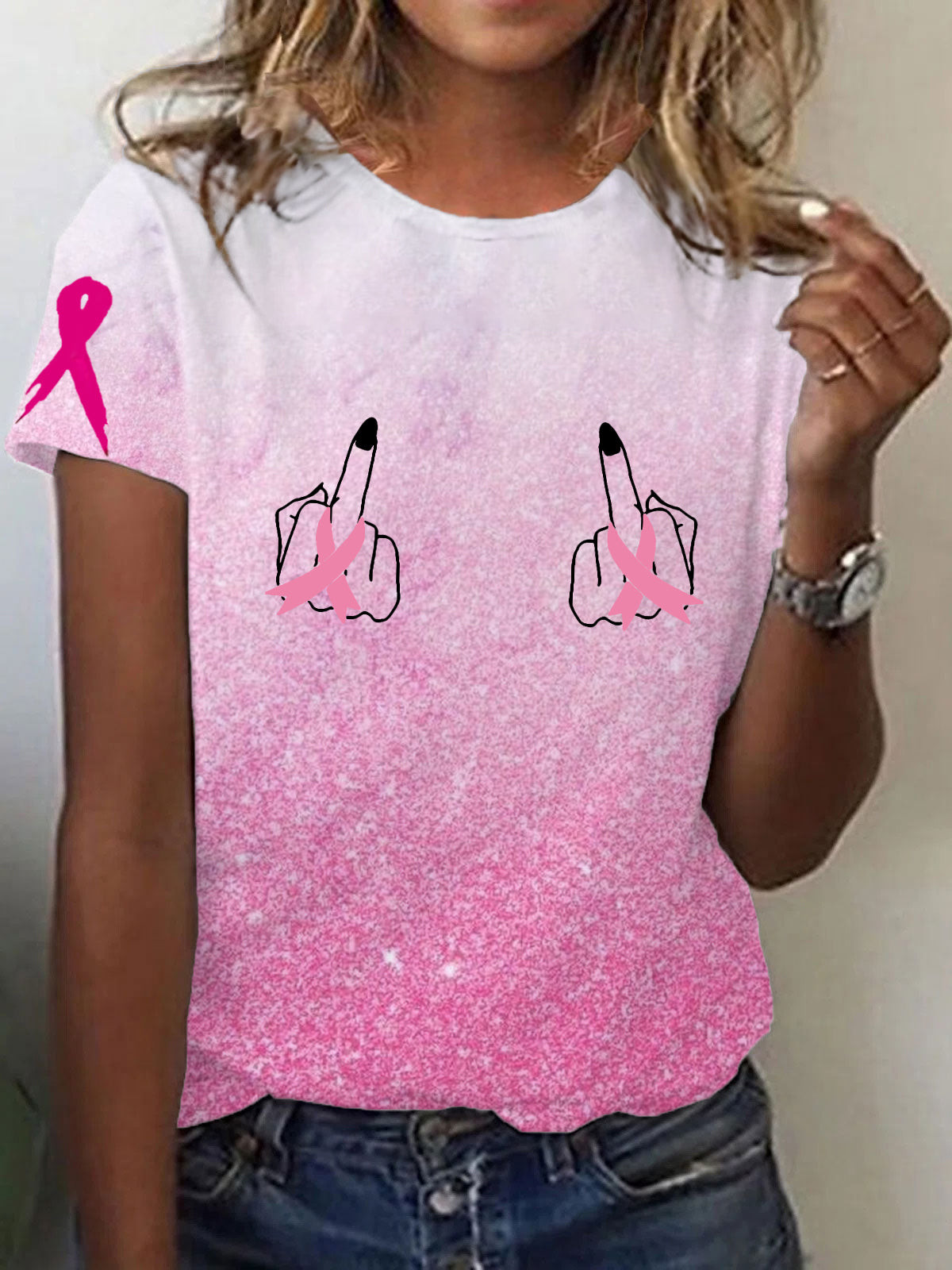 Breast Cancer Awareness T-Shirt Have Enough Middle Fingers For You Clothes Gift For Bestie - Homegiftaura