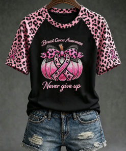 Breast Cancer Awareness T-Shirt Never Give Up Pink Ribbon Gifts For Women - Homegiftaura