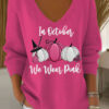 Breast Cancer Awareness V-Neck Long Sleeve Breast Cancer Awareness Graphic Shirt - Homegiftaura