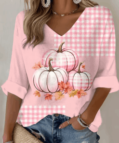 Breast Cancer Awareness V-Neck Long Sleeve Shirt Pink Ribbon Breast Cancer Tee For Women - Homegiftaura