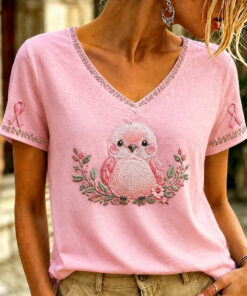 Breast Cancer Awareness V-Neck Shirt Breast Cancer Awareness Casual Shirt - Homegiftaura