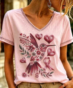 Breast Cancer Awareness V-Neck Shirt Breast Cancer Awareness Shirt Gift For Her - Homegiftaura