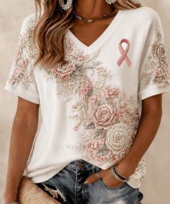 Breast Cancer Awareness V-Neck Shirt Breast Cancer Courage Tee For Her - Homegiftaura