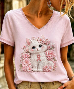 Breast Cancer Awareness V-Neck Shirt Breast Cancer Fighter Apparel For Her - Homegiftaura