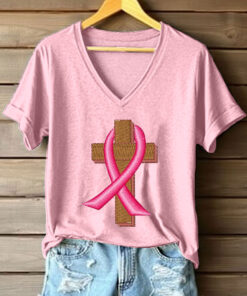 Breast Cancer Awareness V-Neck Shirt Breast Cancer Hope Shirt For Women - Homegiftaura