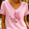 Breast Cancer Awareness V-Neck Shirt Breast Cancer Support Apparel For Her - Homegiftaura