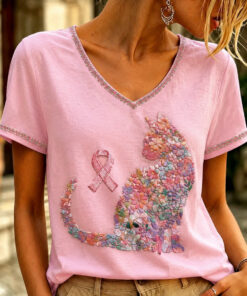 Breast Cancer Awareness V-Neck Shirt Breast Cancer Warrior Apparel For Women - Homegiftaura