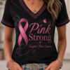 Breast Cancer Awareness V-Neck Shirt Pink Ribbon Awareness Shirt For Her - Homegiftaura