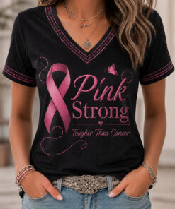 Breast Cancer Awareness V-Neck Shirt Pink Ribbon Awareness Shirt For Her - Homegiftaura