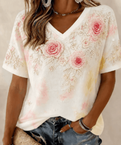 Breast Cancer Awareness V-Neck Shirt Pink Ribbon Breast Cancer Top For Women - Homegiftaura