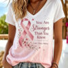 Breast Cancer Awareness V-Neck Shirt Pink Ribbon Sisterhood Shirts For Women - Homegiftaura
