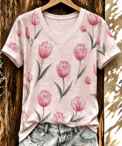 Breast Cancer Awareness V-Neck Shirt Pink Ribbon Strength Shirt Gift For Her - Homegiftaura