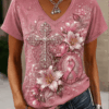 Breast Cancer Awareness V-Neck Shirt Pink Ribbon Support Tee Gift For Her - Homegiftaura