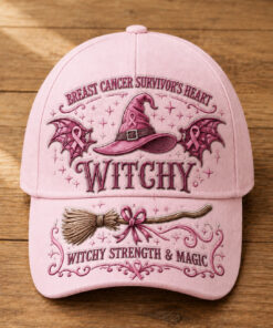 Breast Cancer Survivor Heart Baseball Hat Halloween Witchy Pink Ribbon Cap Gifts For Girl