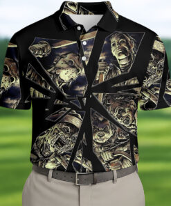 Broken Glass Horror Character Collage Polo Shirt Halloween Merch Gift Ideas For Brother