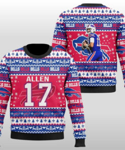 Buffalo Bills Football Merch Josh Allen 17 Ugly Sweater Christmas Fan Gear