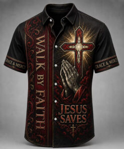By Faith Walk By Faith Hawaiian Shirt Christian Mens Aloha Shirt Religious Presents For Men