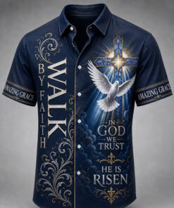 By Faith Walk With God Hawaiian Shirt Christian Mens Aloha Shirt Presents For Dad
