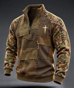 Camo Cross Camo Half Zip Sweatshirt Christian Clothes Faith Based Gift Ideas